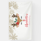 Kerstrendiervlekken met gouden sneeuwvlokken spandoek (Verticaal)