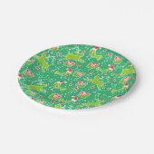 Kerstrendiervogelpatroon Groen papier bord (Gekanteld)