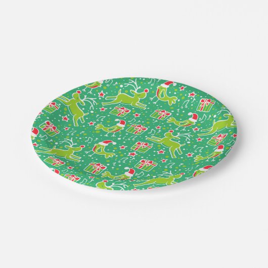 Kerstrendiervogelpatroon Groen papier bord (Gekanteld)