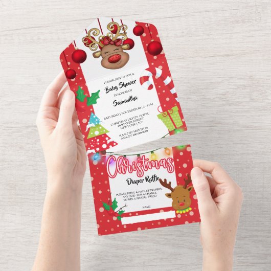 kerstrendierwintersneeuwfeest baby shower all in one uitnodiging (Afscheurbaar)