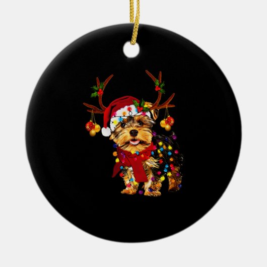 KerstrendierYorkie Keramisch Ornament (Voorkant)