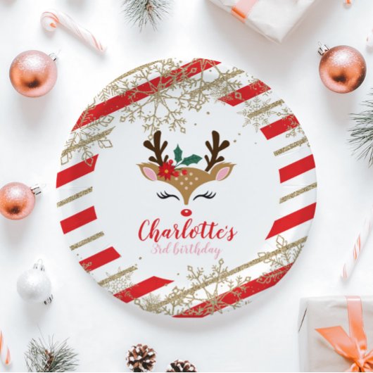 Kerstrendierziekte - goudsneeuwvlokken - streep papieren bordje