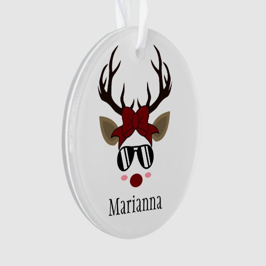 Kerstrendierzwarte zonnebril rode haarboog ornament (voorkant)