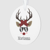 Kerstrendierzwarte zonnebril rode haarboog ornament (voorkant)