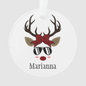 Kerstrendierzwarte zonnebril rode haarboog ornament (voorkant)