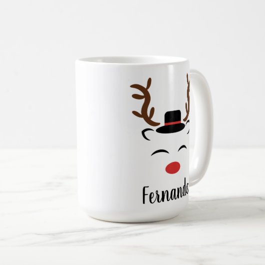 Kerstrennierrode neus zwart pet gepersonaliseerd koffiemok (Voorkant rechts)