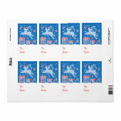 kerstrenrendecadeau label blauw (van en naar) (Full Sheet)