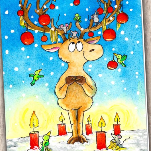 kerstrenrendierster bedankkaart