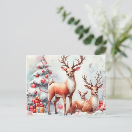 kerstrenrendierster feestdagenkaart (Staand voorkant)