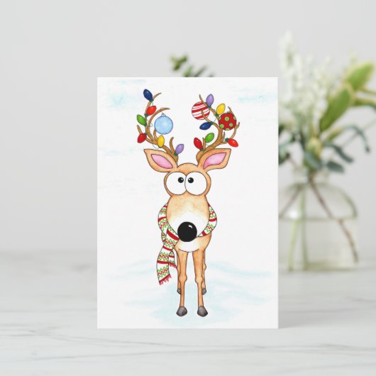 kerstrenrendierster feestdagenkaart (Staand voorkant)