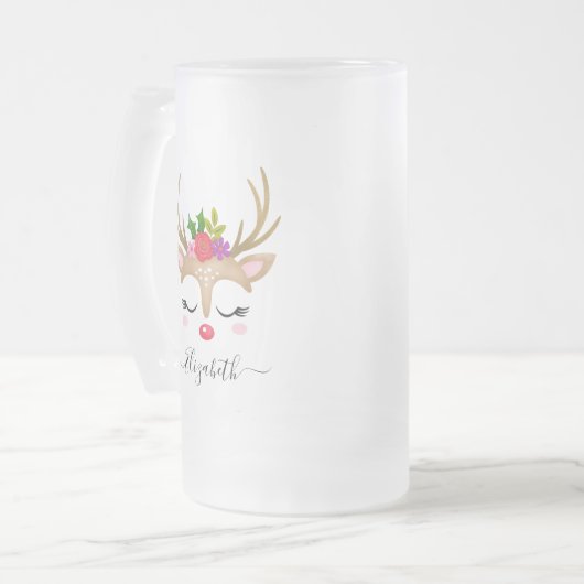 kerstrenrendierster matglas bierpul (Voorkant links)