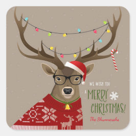 kerstrenrendierster vierkante sticker