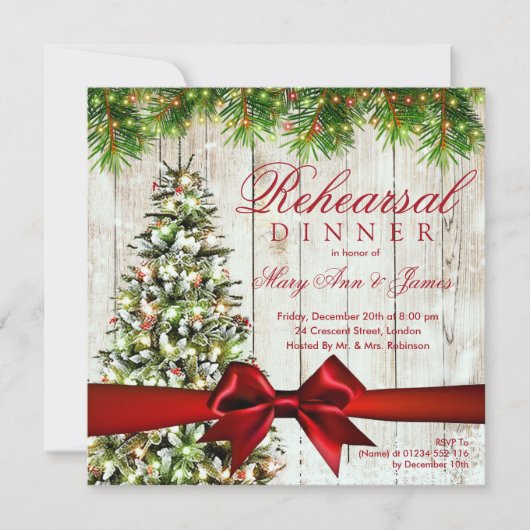 Kerstrepetitie Diner Boom, Lichten & Lint Kaart (Voorkant)