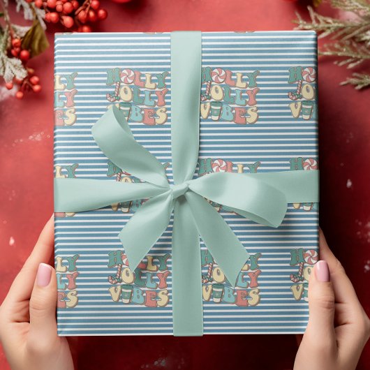 KerstRetro Holly Jolly Vibes Cadeaupapier