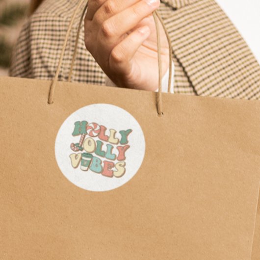 KerstRetro Holly Jolly Vibes Ronde Sticker