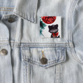  kerstretro-kateflectie, leuke knop vierkante button 5,1 cm (In situ)