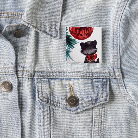  kerstretro-kateflectie, leuke knop vierkante button 5,1 cm (In situ)