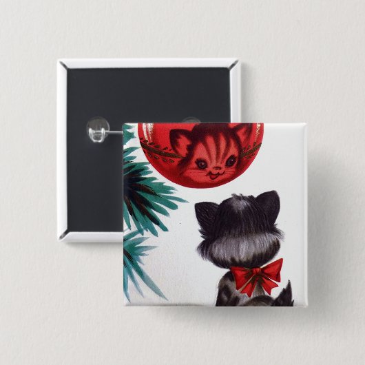  kerstretro-kateflectie, leuke knop vierkante button 5,1 cm (Voorkant /achterkant)