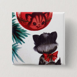 kerstretro-kateflectie, leuke knop vierkante button 5,1 cm