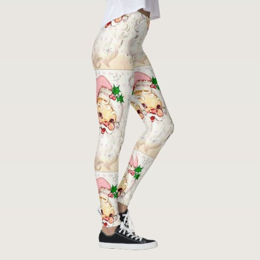  kerstretro-kerstman met roze Pet Leggings (Rechts)