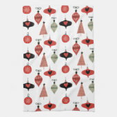 Kerstretro Mid Century Ornamenten Theedoek (Verticaal)
