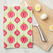 Kerstretro Ornamenten Illustratie Theedoek (Quarter Fold)