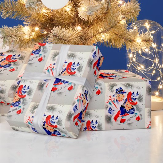 kerstretro partijomslag cadeaupapier (Feestdagen)