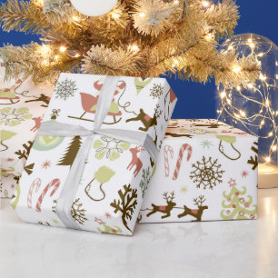 kerstretro patroon Festive party wrap Cadeaupapier
