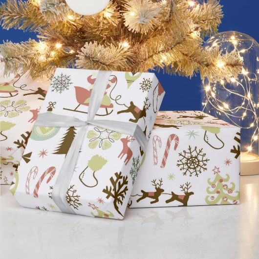 kerstretro patroon Festive party wrap Cadeaupapier (Feestdagen)
