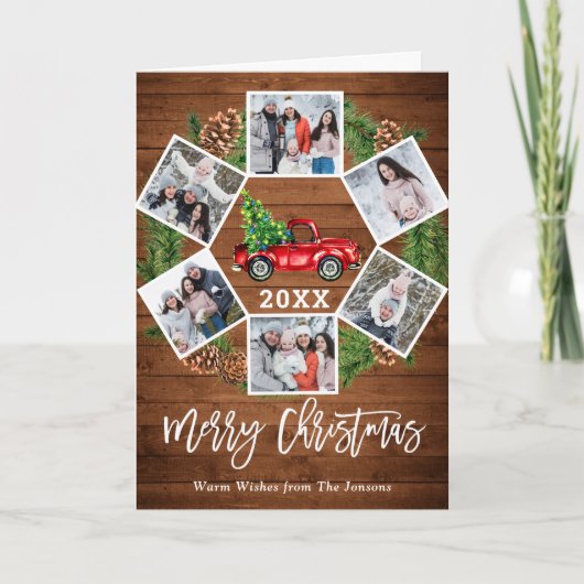 kerstretro Red Boerderij Truck Greep 6 FOTO Feestdagen Kaart (Voorkant)