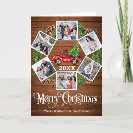 kerstretro Red Boerderij Truck Greep 6 FOTO Feestdagen Kaart (Voorkant)