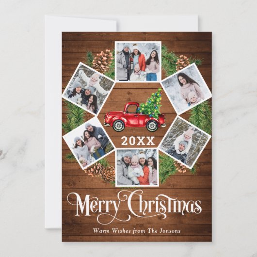 kerstretro Red Boerderij Truck Greep 6 FOTO Feestdagenkaart (Voorkant)