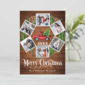 kerstretro Red Boerderij Truck Greep 6 FOTO Feestdagenkaart (Staand voorkant)