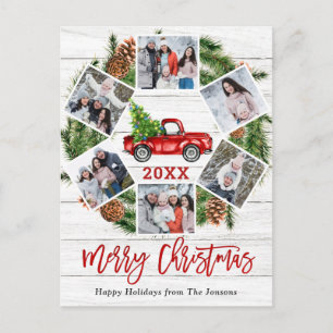 Kerstretro Red Boerderij Truck Holiday 6 Foto Briefkaart
