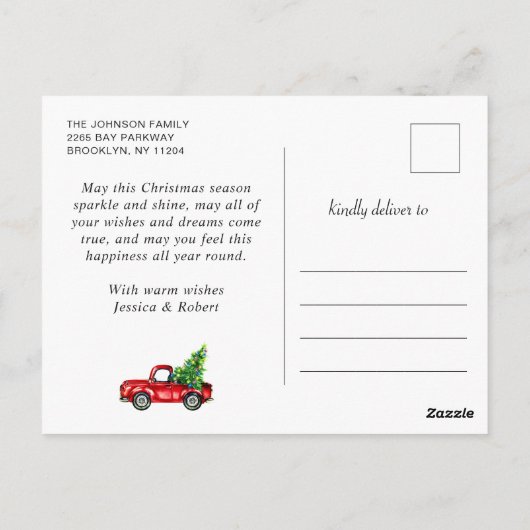 Kerstretro Red Boerderij Truck Holiday 6 Foto Briefkaart (Achterkant)