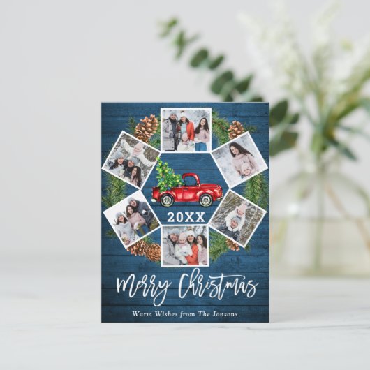 Kerstretro Rood Boerderij Vrachtwagen 6 Foto Briefkaart (Staand voorkant)