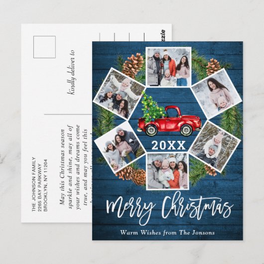 Kerstretro Rood Boerderij Vrachtwagen 6 Foto Briefkaart (Voorkant / Achterkant)