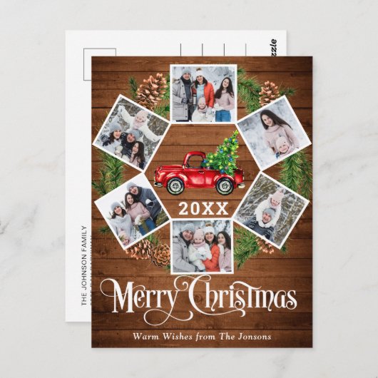 Kerstretro Rood Boerderij Vrachtwagen 6 Foto Briefkaart (Voorkant / Achterkant)