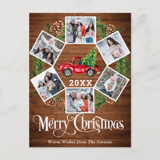 Kerstretro Rood Boerderij Vrachtwagen 6 Foto Briefkaart (Voorkant)