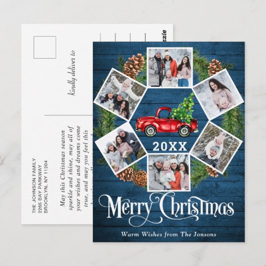 Kerstretro Rood Boerderij Vrachtwagen 6 Foto Briefkaart (Voorkant / Achterkant)