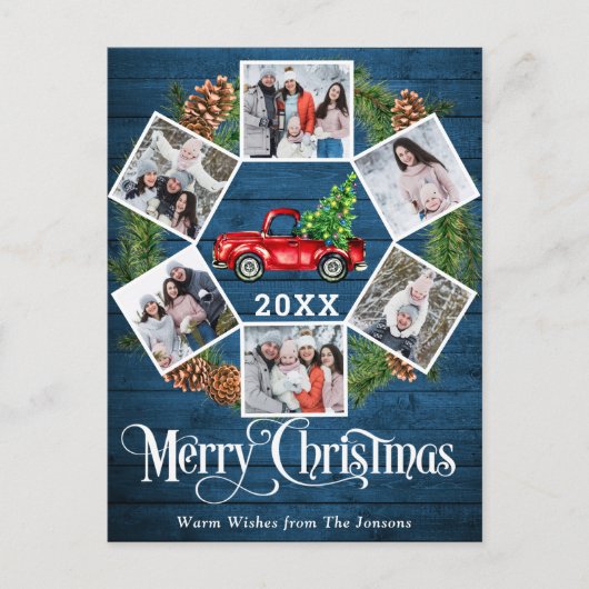 Kerstretro Rood Boerderij Vrachtwagen 6 Foto Briefkaart (Voorkant)