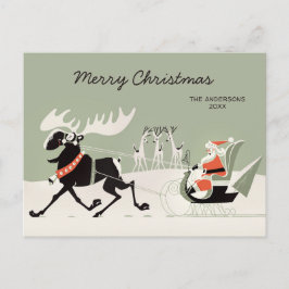 Kerstretro Santa en Goudslee CC1248 Briefkaart