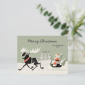 Kerstretro Santa en Goudslee CC1248 Briefkaart (Staand voorkant)