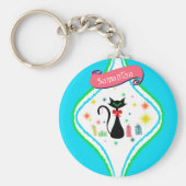 Kerstretro Siamese Cat Personalize Name Sleutelhanger (Voorkant)