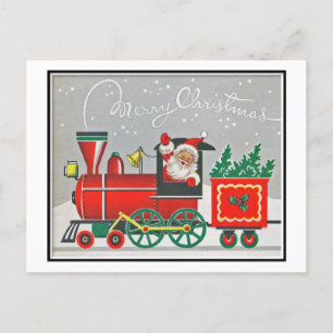 Kerstretro Vintage Santa Red Train Feestdagenkaart
