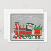 Kerstretro Vintage Santa Red Train Feestdagenkaart (Voorkant / Achterkant)