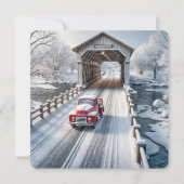 Kerstretro vrachtwagen en overdekte brug feestdagenkaart (Voorkant)