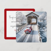 Kerstretro vrachtwagen en overdekte brug feestdagenkaart (Voorkant / Achterkant)