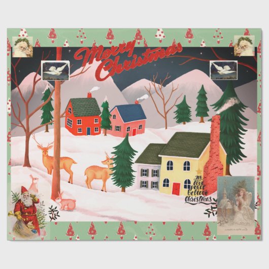 KERSTRETRO WINTERDORP inpakpapier (Vlak)