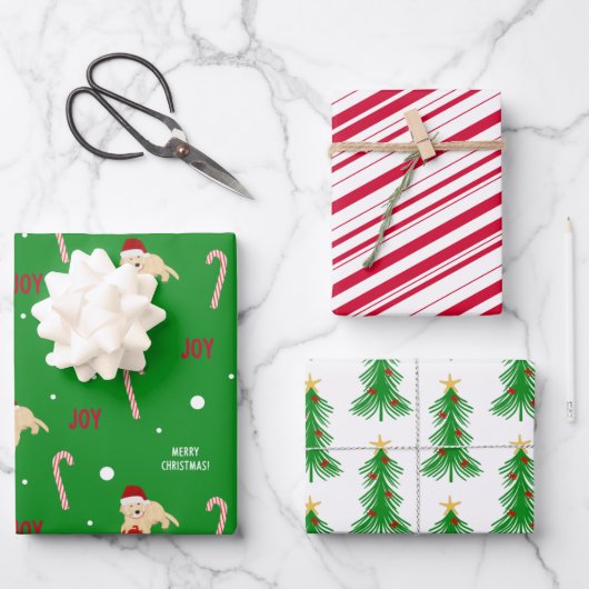 kerstreuksnoeren Candy Canes Gift Wrap set 3 Inpakpapier Vel (Voorkant)